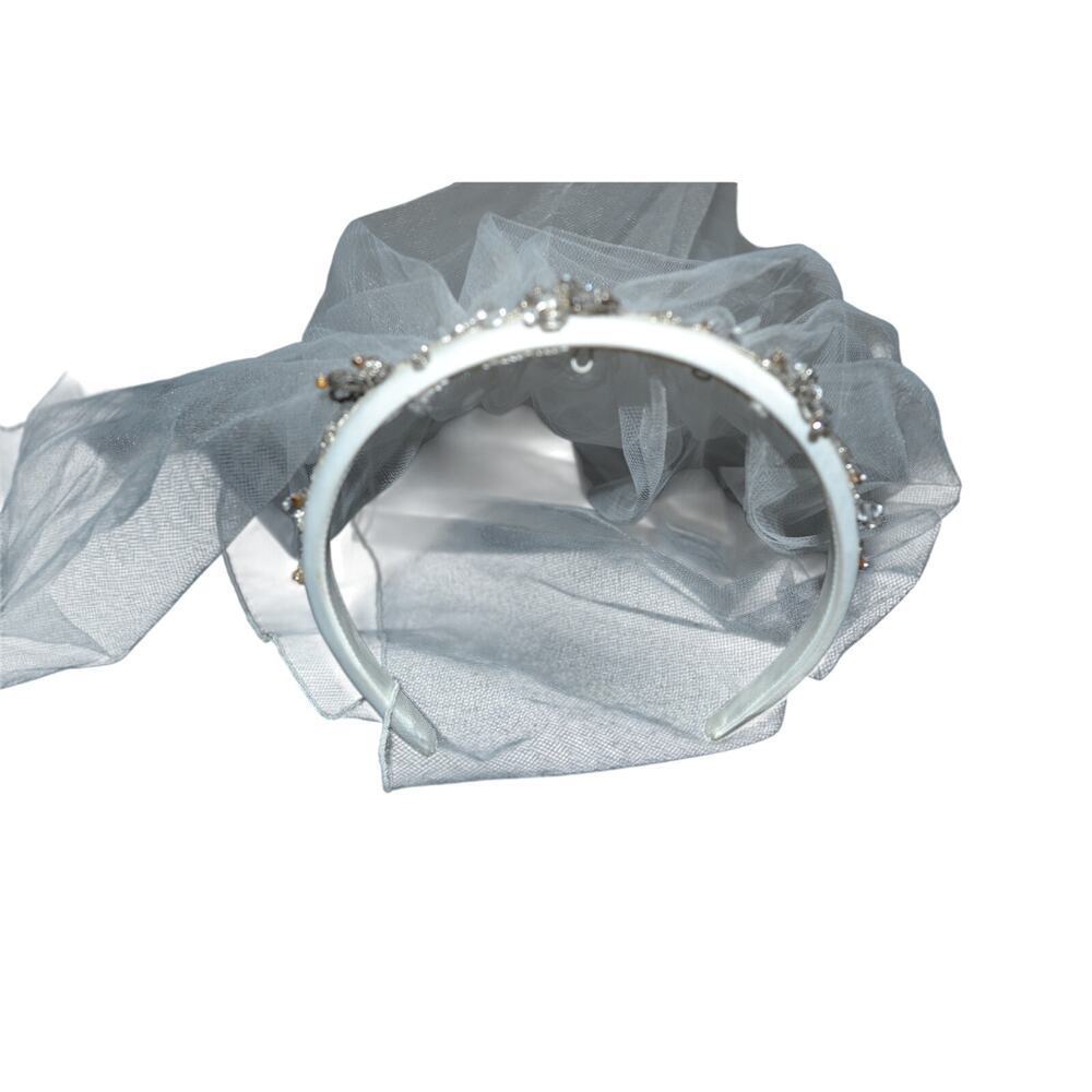 First Communion Headband Short Veil with Rhinestones - Picture 2 of 4